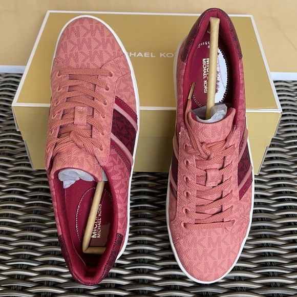 Michael Kors Poppy Stripe Lace Up MK Signature SM 49F1POFS2B Berry Multi WMNS - Picture 5 of 16